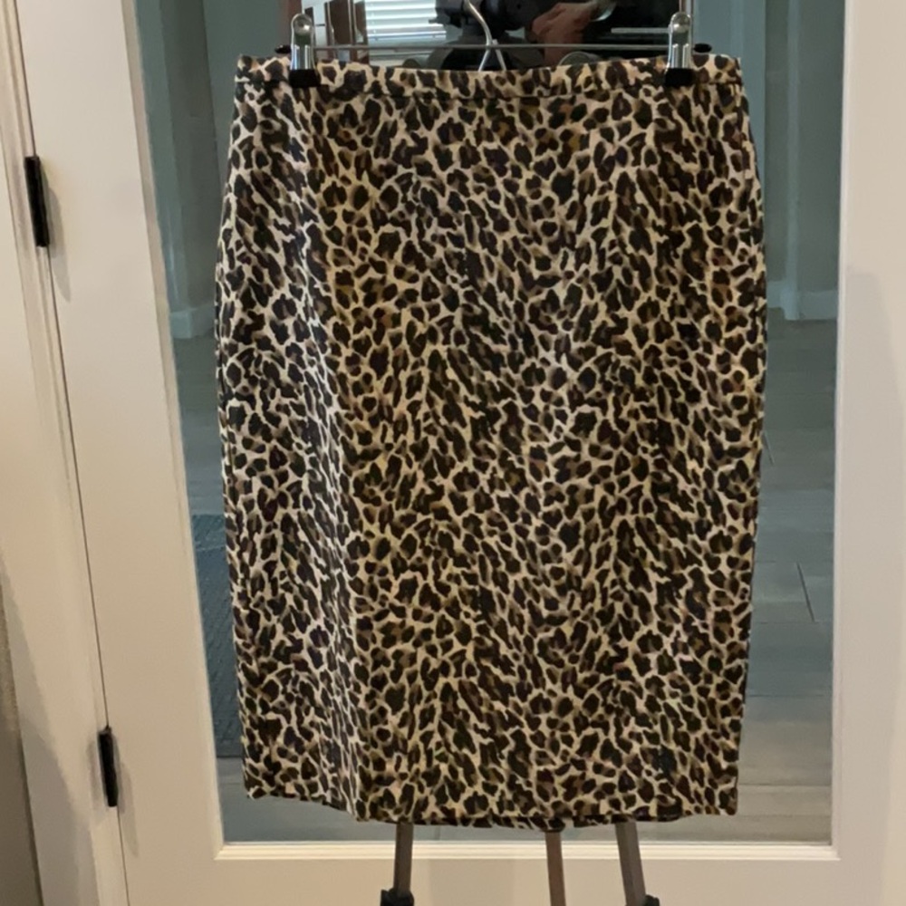 J Crew EUC Cotton Leopard Print Pencil Skit Size 8